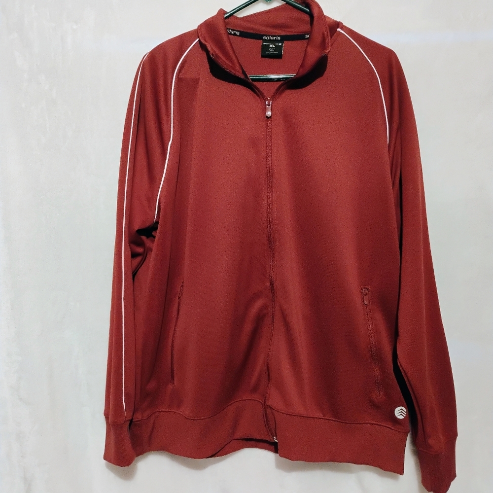 Solaris Track Jacket Mens XL Full Zip Pockets Performance Rust Red Burgundy L